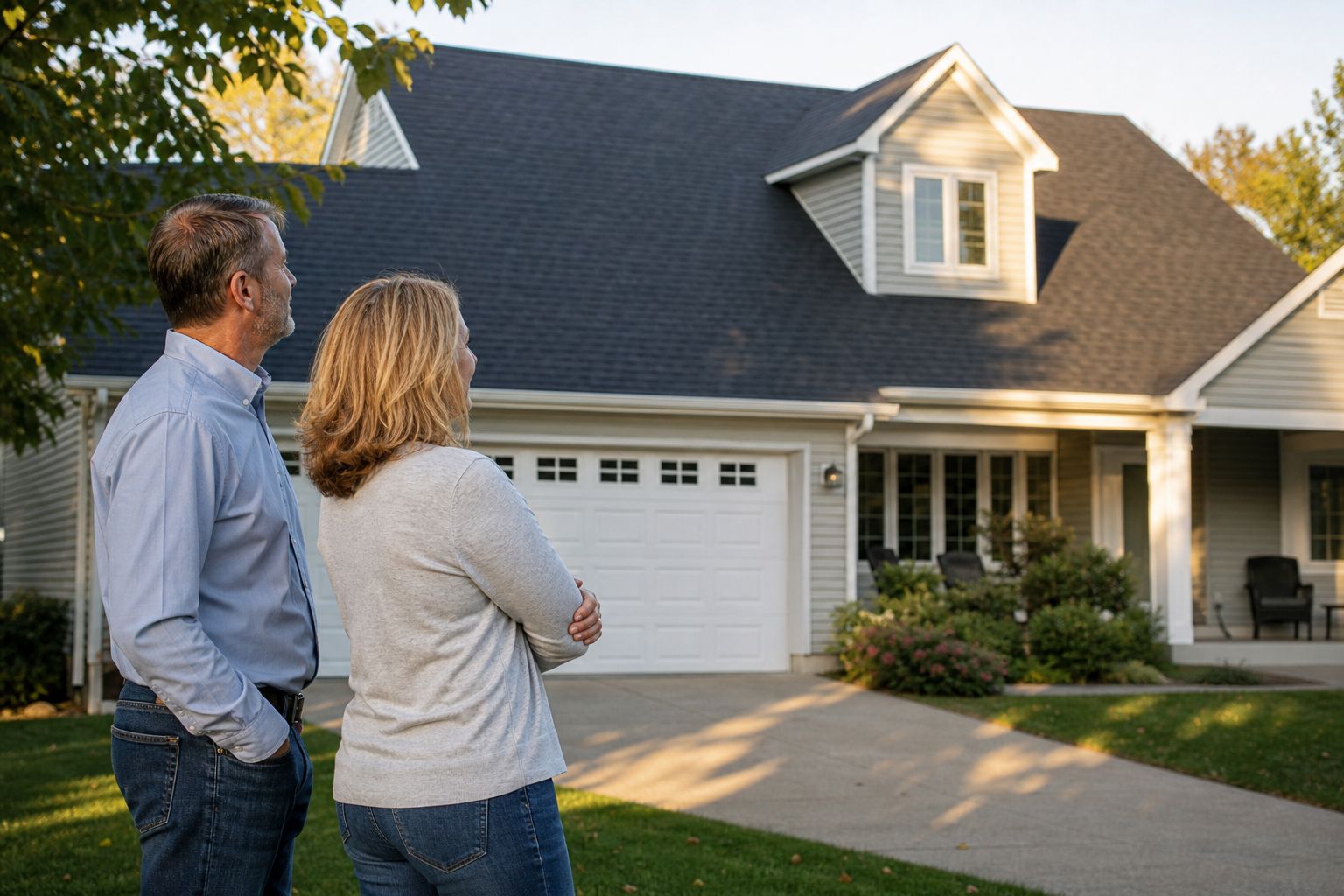 Happy homeowner after roof replacement